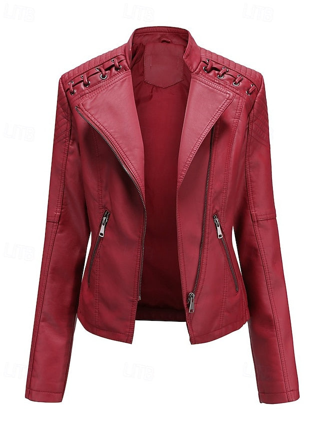 Jacket Zipper Leather Pocket Comfortable Faux Women's