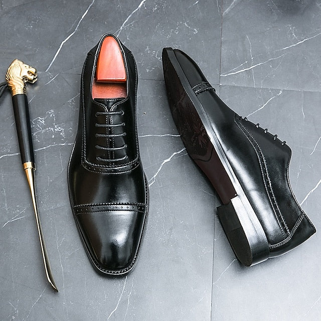 Leather Shoes Oxford Brown Faux Brogue Men's – Classic