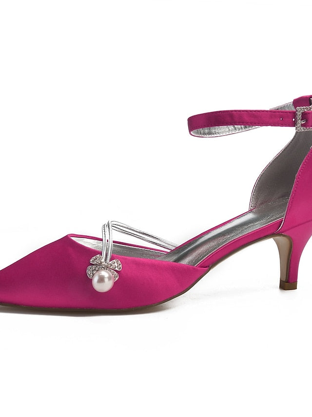 Dark Heels Blue Women's with Satin and Pearl Kitten