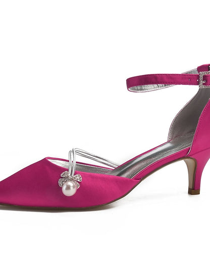 Dark Heels Blue Women's with Satin and Pearl Kitten