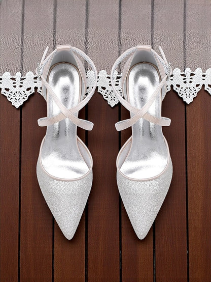 Heels Strap Elegant Silver - Ankle Women's Glitter Stiletto