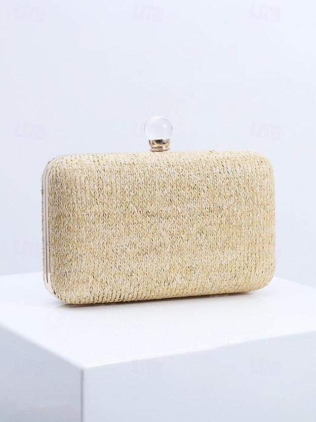 Purse - with Elegant Stylish Straw Clasp Pearl Clutch