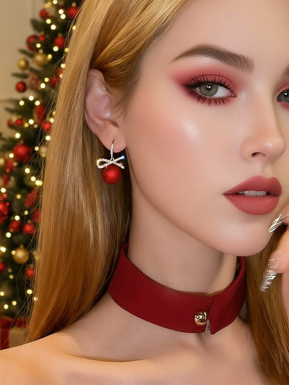 with Women's Pearl Earrings Rhinestone Bow Christmas and