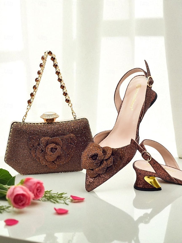 Glitter Evening and Slingback Matching Women's Clutch Heels