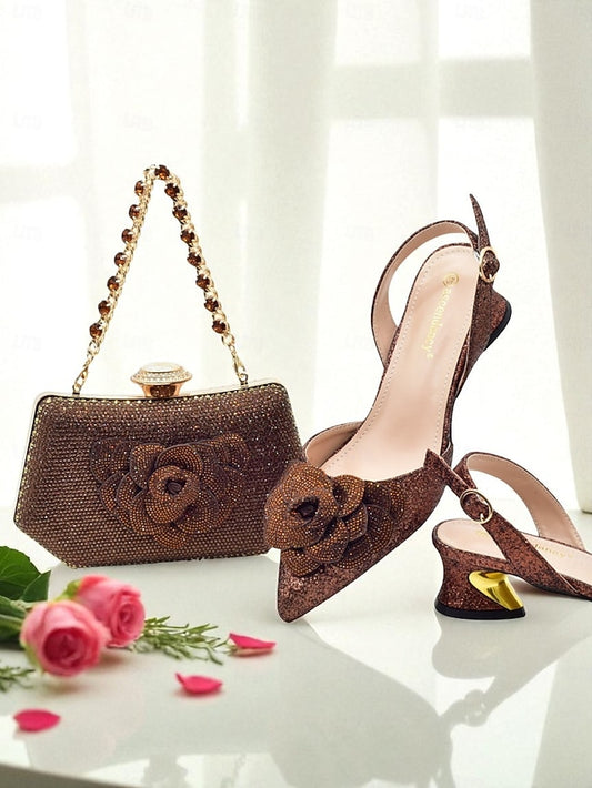 Glitter Evening and Slingback Matching Women's Clutch Heels