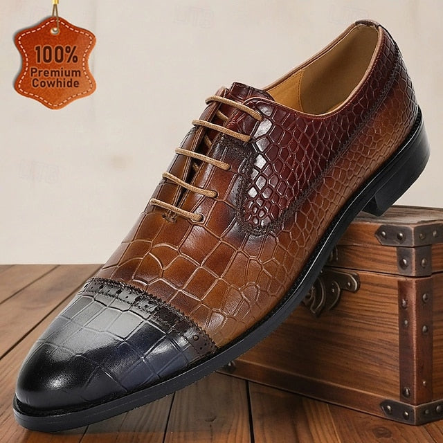 Shoes Elegant Genuine Leather Men’s Crocodile Print – Oxford