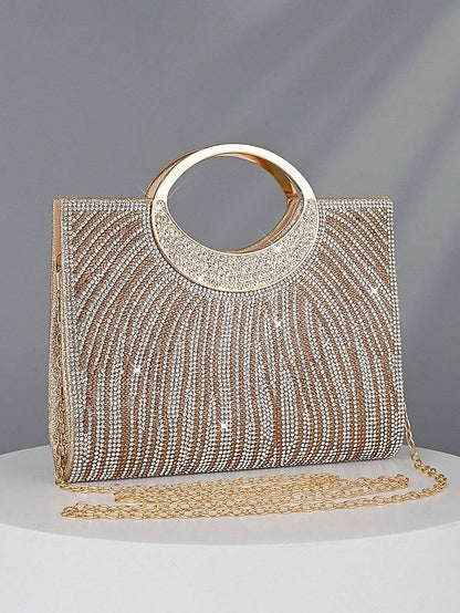 Women's Clutch Round Bag – Handle Rhinestone Evening with
