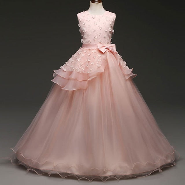 Girl Girls' Colored Kids Flower Solid Dress