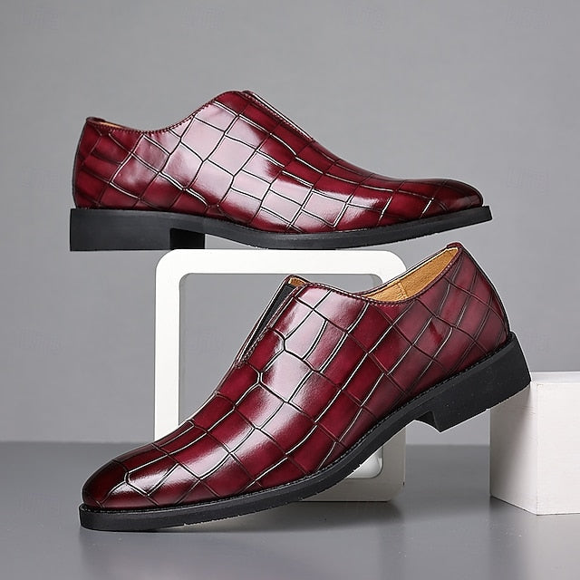 Slip-On Pattern Burgundy Men's Crocodile Shoes –