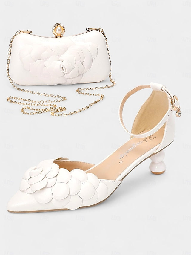 White Shoes Bridal Clutch Floral-Embellished with Matching –