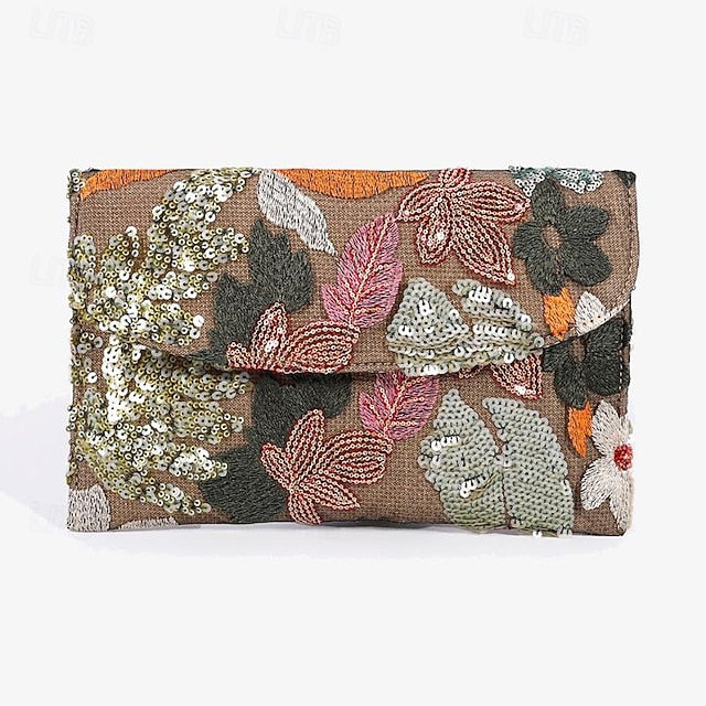 Floral Handheld Embroidered Clutch Bag Evening Women's -