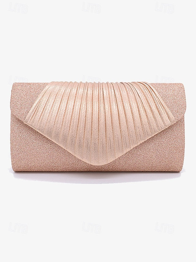 – Bag Pleated Glitter Clutch Champagne with Design Evening