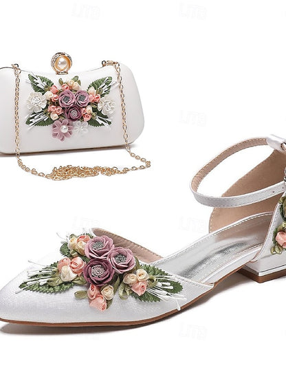 Flat – with Matching Shoes Clutch Floral Embroidered White