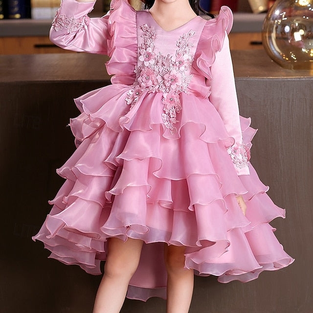 Kids Special Flower Sleeve Party Girls' Dress Wedding Long