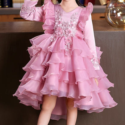 Girls' Dress Party Flower Wedding Special Sleeve Kids Long
