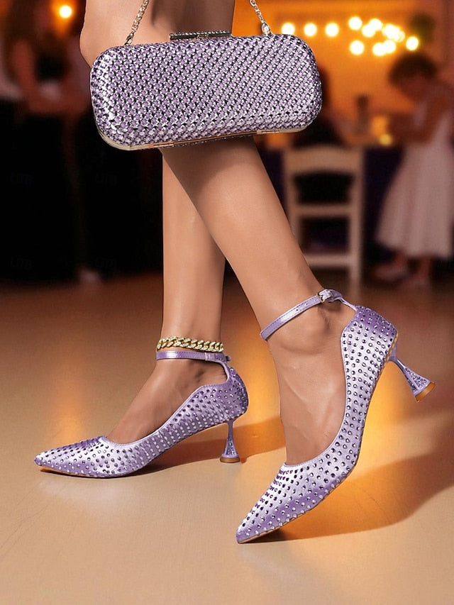 and Green Matching Bag Heels Clutch Set Women's Rhinestone