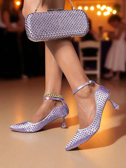 and Green Matching Bag Heels Clutch Set Women's Rhinestone