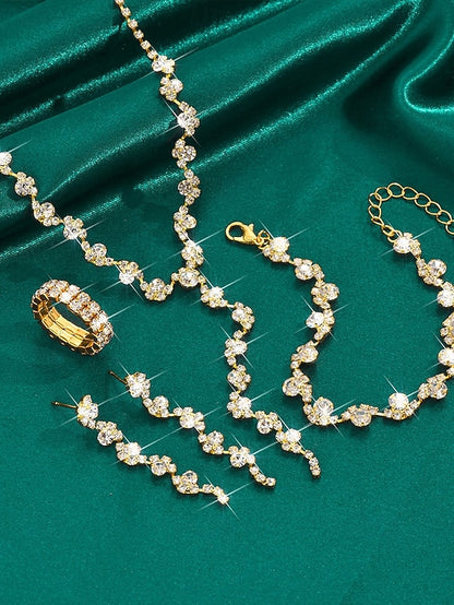 – Elegant Set Rhinestone Jewelry Necklace Gold