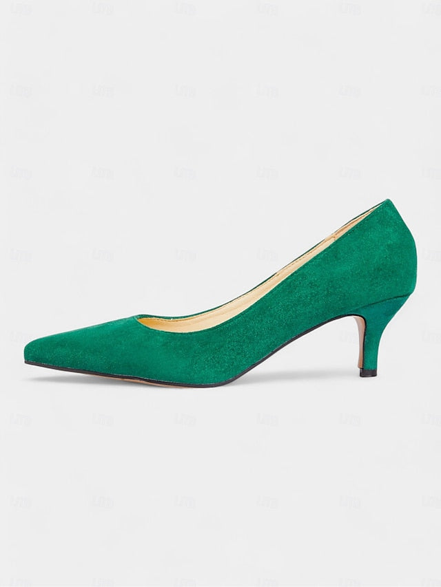 Suede Women's with Emerald Green Kitten Pumps Pointed-Toe