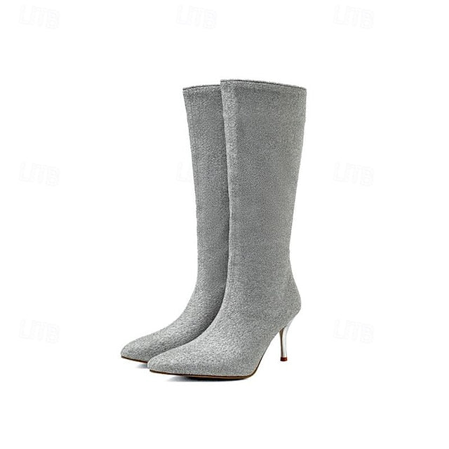 Women's Knee-High Elegant Sparkly Stiletto Boots –
