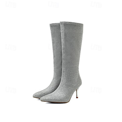 Women's Knee-High Elegant Sparkly Stiletto Boots –