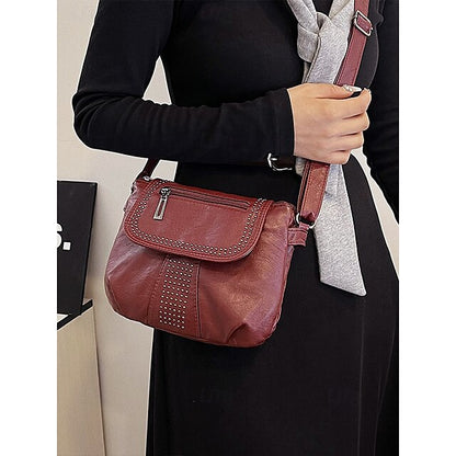 with Faux Bag Women's Leather Brown Crossbody Studded