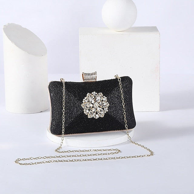 Strap with Gold Chain Bag Women's Elegant Rhinestone Clutch