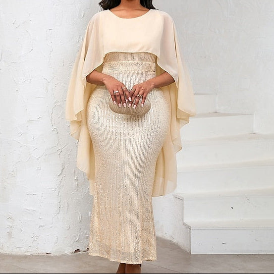 Floor Mother Neck the of Length Elegant Bride Dress Crew