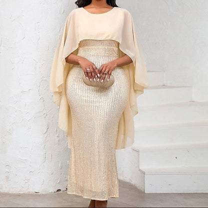 Floor Mother Neck the of Length Elegant Bride Dress Crew