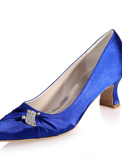 with Heels Blue Bow Rhinestone Royal Kitten Satin Women's