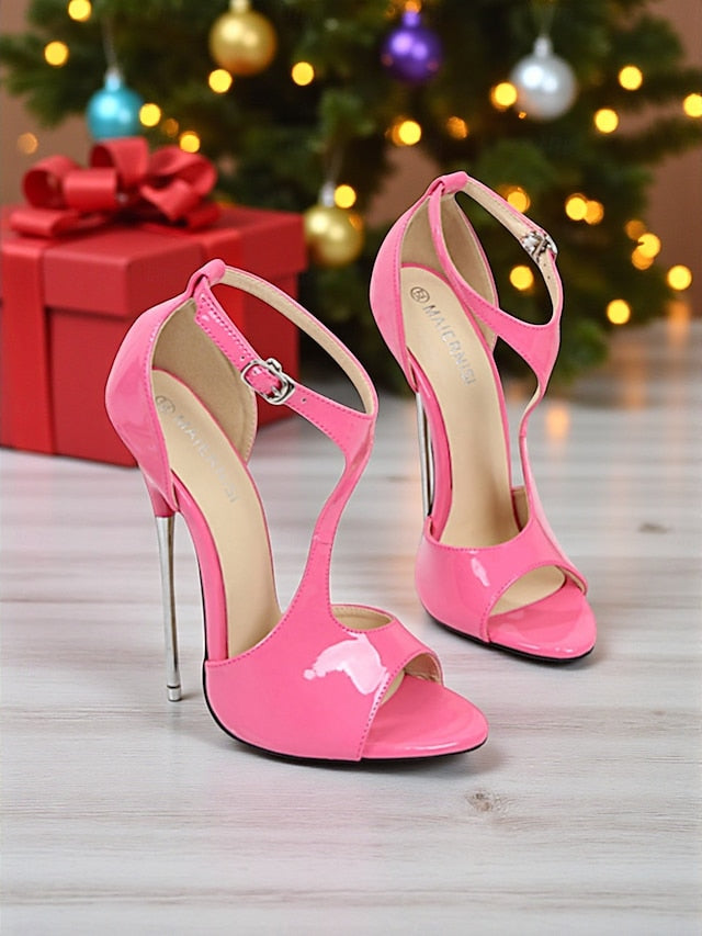 Strappy - Open Stiletto Heels Patent Women's Leather Red