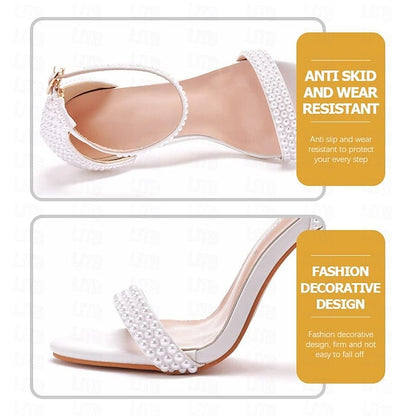 Pearl-Embellished High Women's Elegant Heel Wedding Shoes