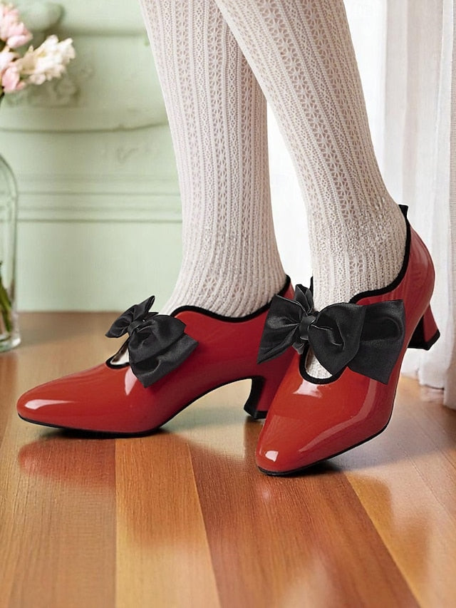 – Vintage Leather 1920s Red Shoes Heel Women's Patent Low