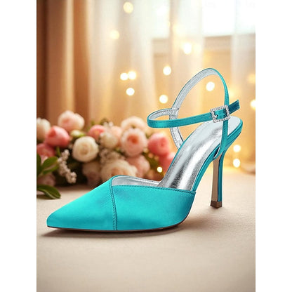 Ankle Heels Strap Satin Green Women's - with Stiletto