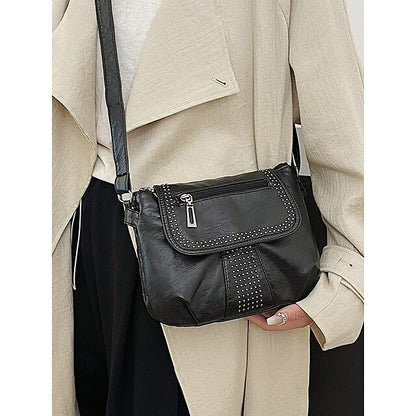 with Faux Bag Women's Leather Brown Crossbody Studded