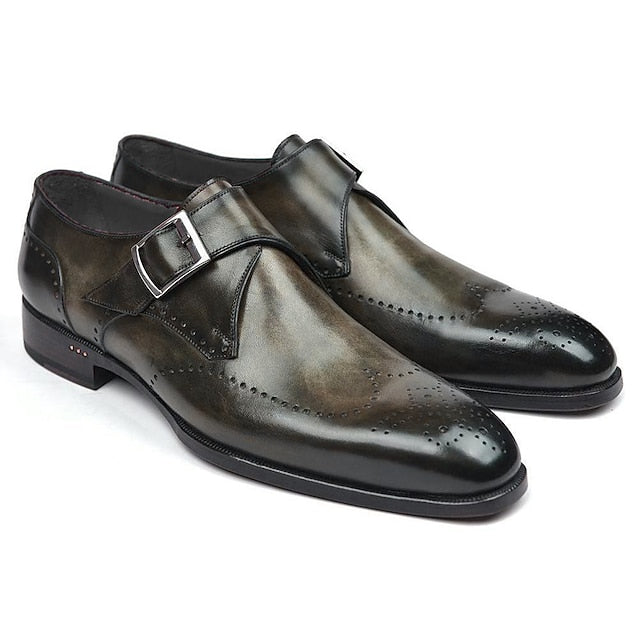 Leather Shoes Monk Strap Faux Brown Men's Classic –