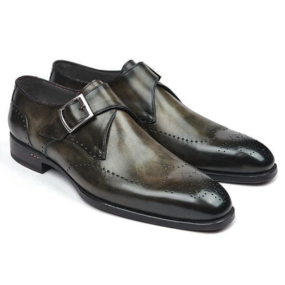 Leather Shoes Monk Strap Faux Brown Men's Classic –