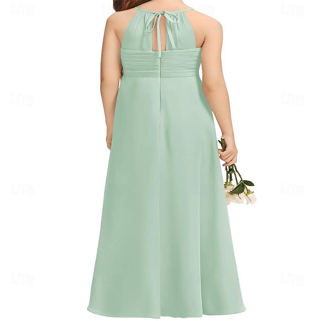 A-Line Flower Halter Girl Flowy Dress Junior Girls Bridesmaid