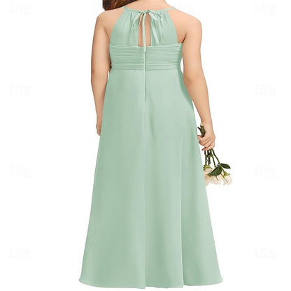 A-Line Flower Halter Girl Flowy Dress Junior Girls Bridesmaid