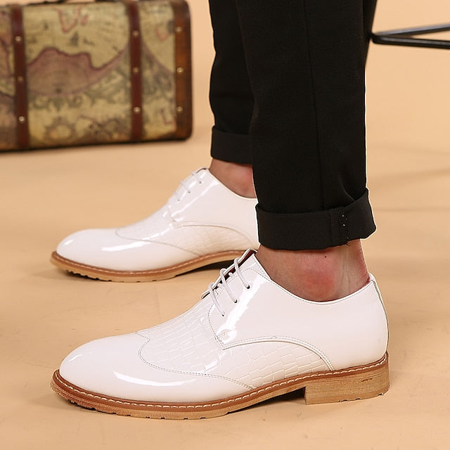 – White Crocodile Leather Shoes Patent Men's Oxford