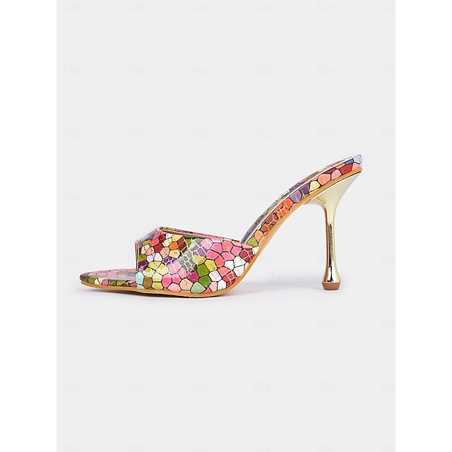 High Colorful – Women Mules Print Mosaic Multicolor Heels for