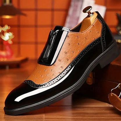Tan and Black with Colorblock Shoes Patent Formal Men's