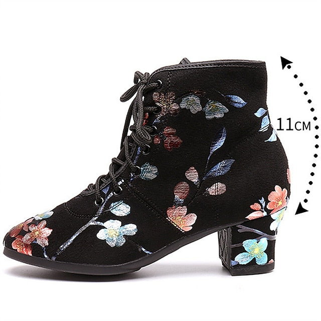 Floral for – Low Comfortable Shoes Lace-up Women Dance Black