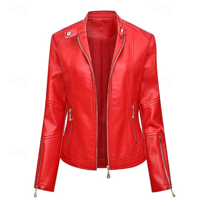 Women's Zipper Comfortable Leather Faux Jacket Pocket
