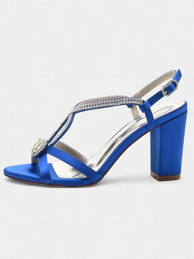 Women's Rhinestone Royal Sandals Elegant Blue – Satin