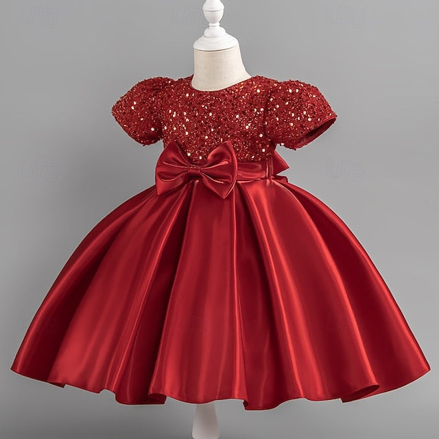 Toddler Girls' Sequin Wedding Short Dress Sleeve Party