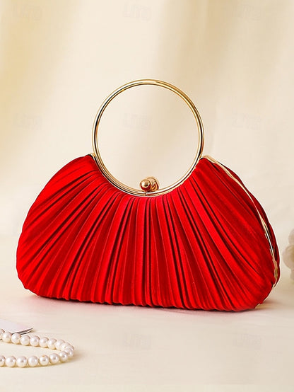 Ring Clutch Pleated - with Handle Elegant Gold Velvet Green
