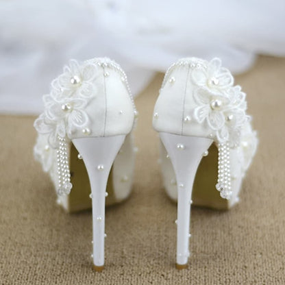 Heels Platform with Women's Floral Wedding White Lace