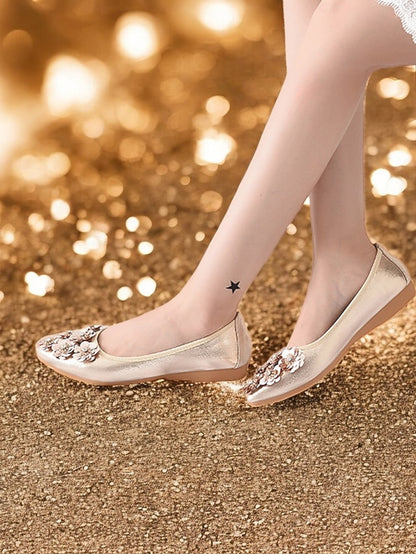 Floral Flats Embellished Foldable Comfortable Women's –