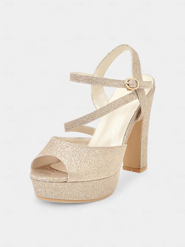 Heel Strap Women's with Glitter Ankle Sandals Platform High